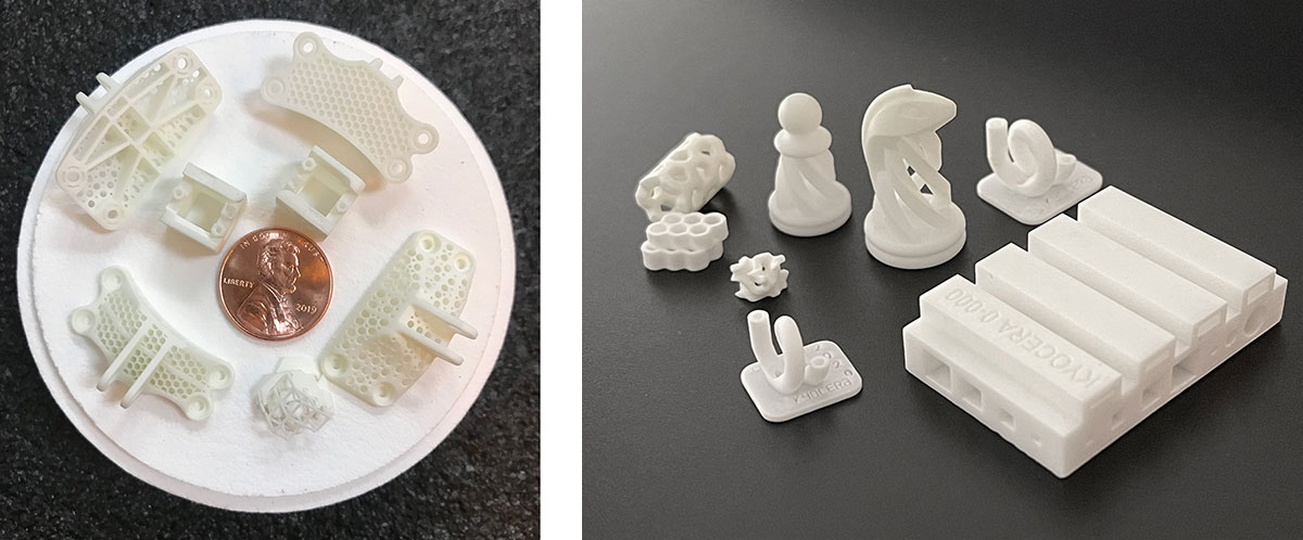 Sample Image 1 Alt Text: Ceramic Additive Manufacturing Zirconia and Alumina Samples for Medical and Life Science Applications Small Sized Compared to a Penny 3D Printing Ceramics Sample Image 2 Alt Text: Kyocera’s CAM Ceramic Additive Manufacturing Zirconia and Alumina Samples Kyocera 3D Printing Ceramics